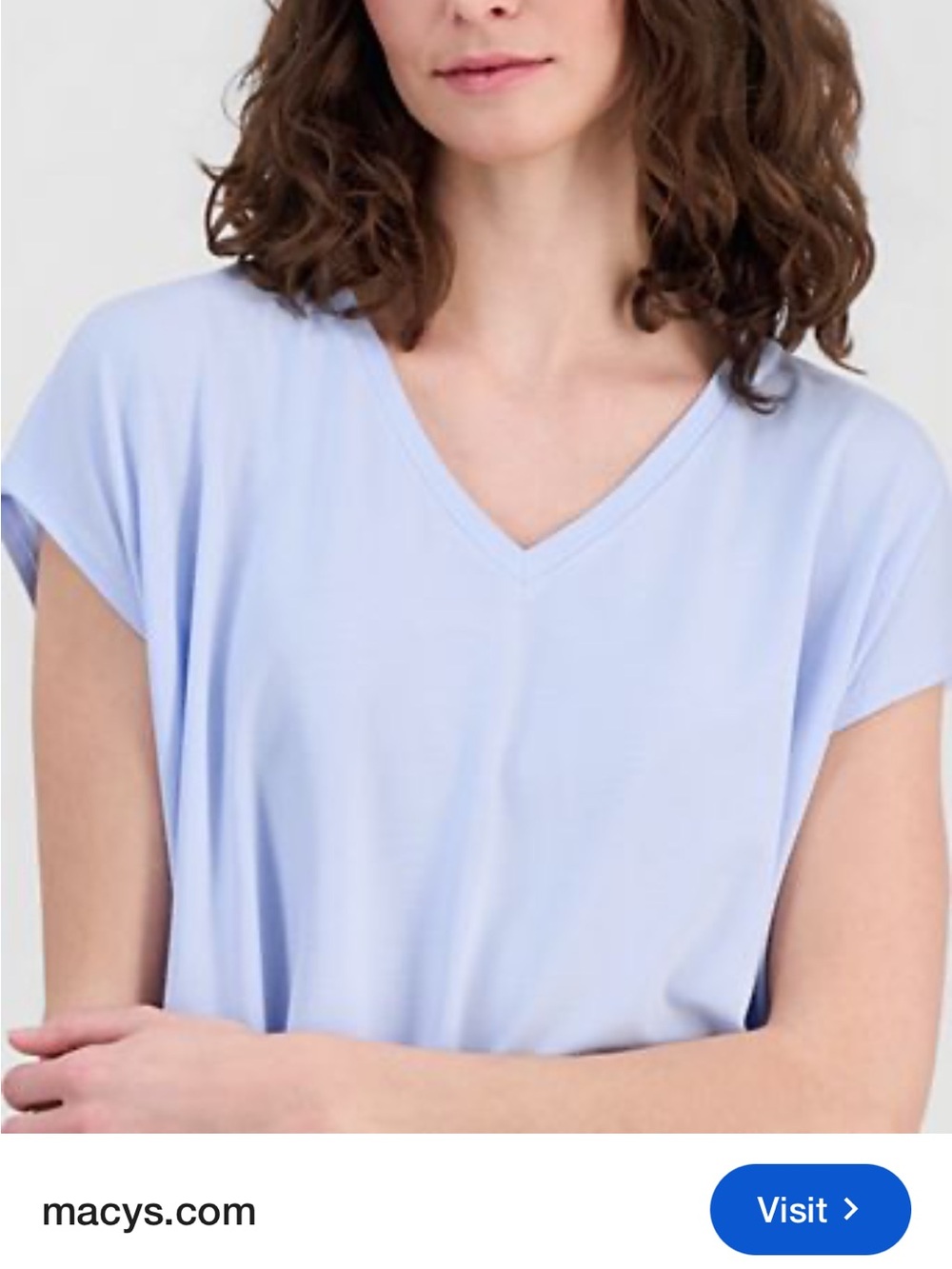 Eileen Fisher Pale Blue V-Neck Short Sleeve Top